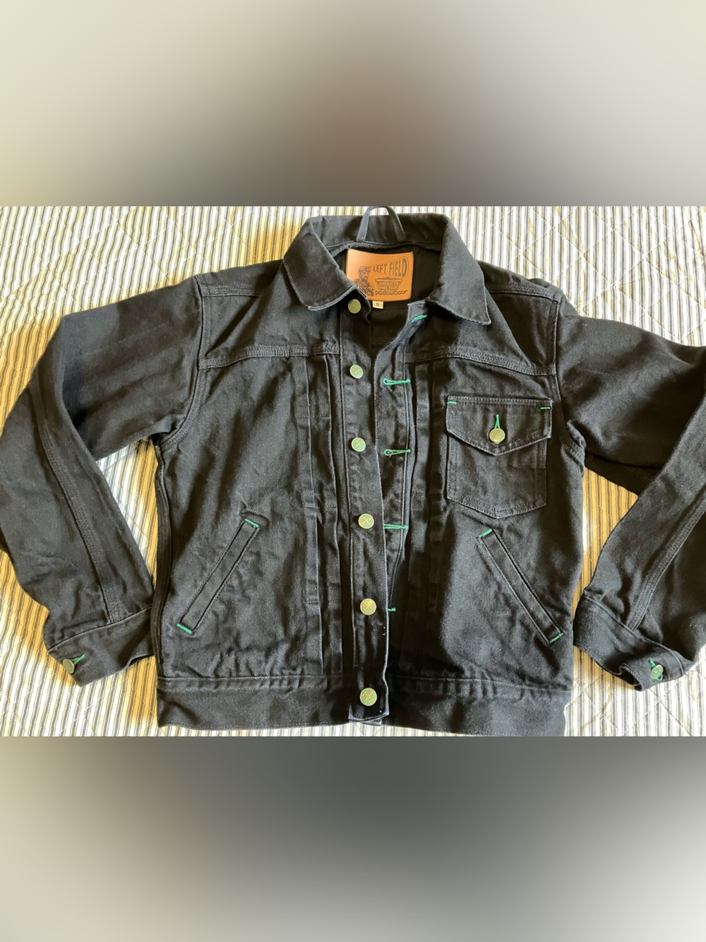 Left Field NYC Black Denim Jacket Size Small Mount Vernon Mills Made in USA